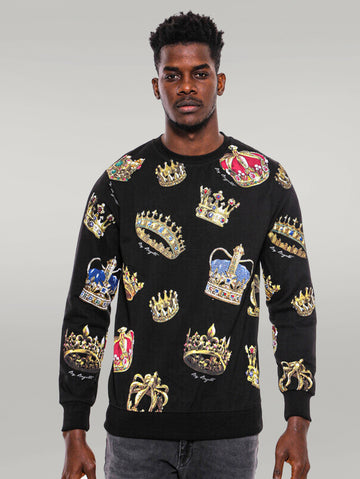 Black Patterned Slim Fit Sweatshirt - Wessi