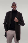 Wide Pointed Collar Over Knee Brown Men Coat - Wessi