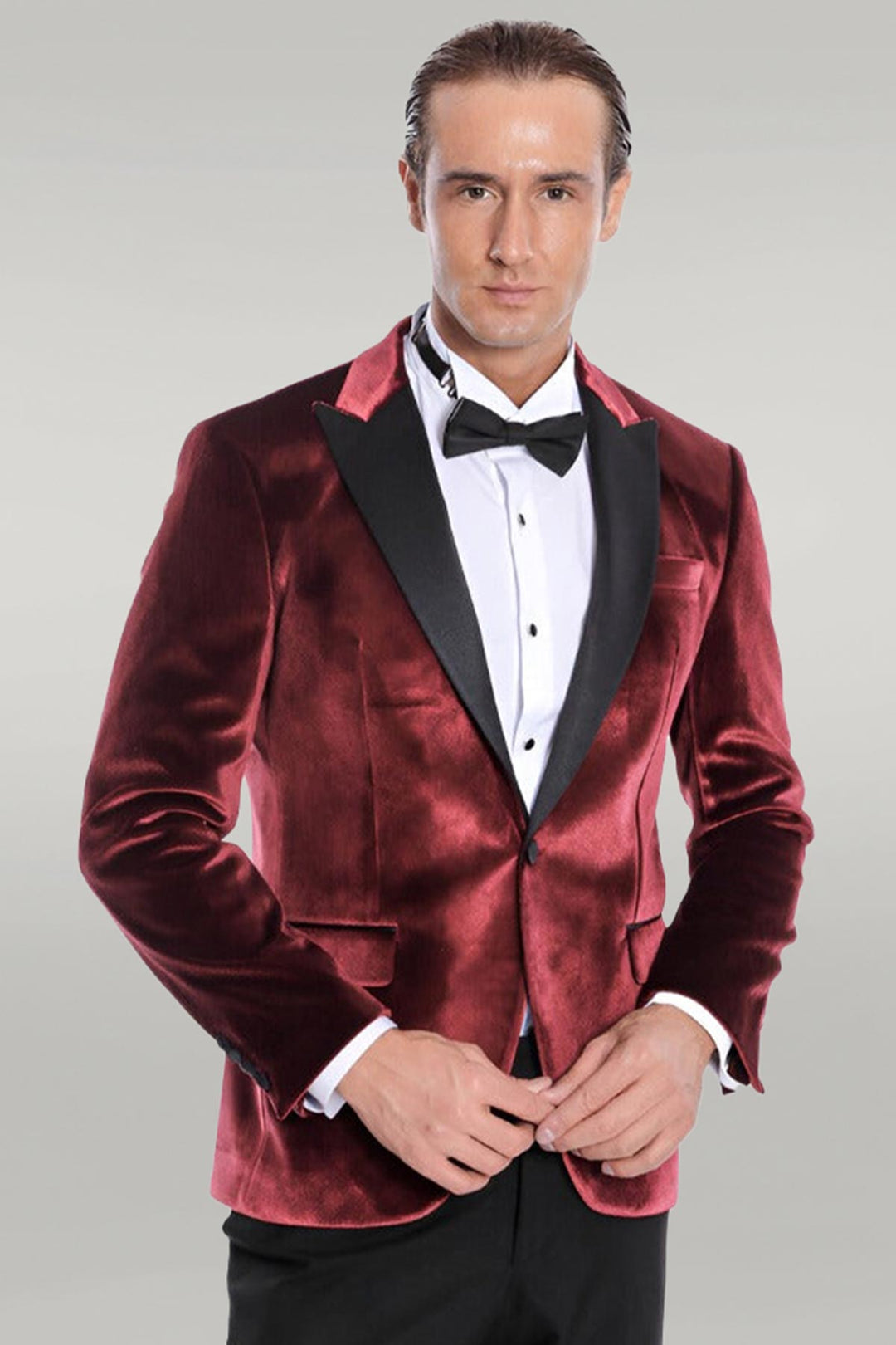 Velvet Slim Fit Burgundy Men Tuxedo Jacket - Wessi