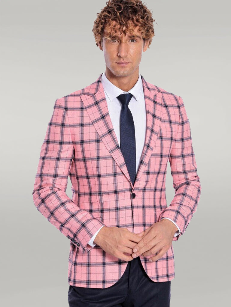 Blazer ajustado a cuadros rosa para hombre - Wessi