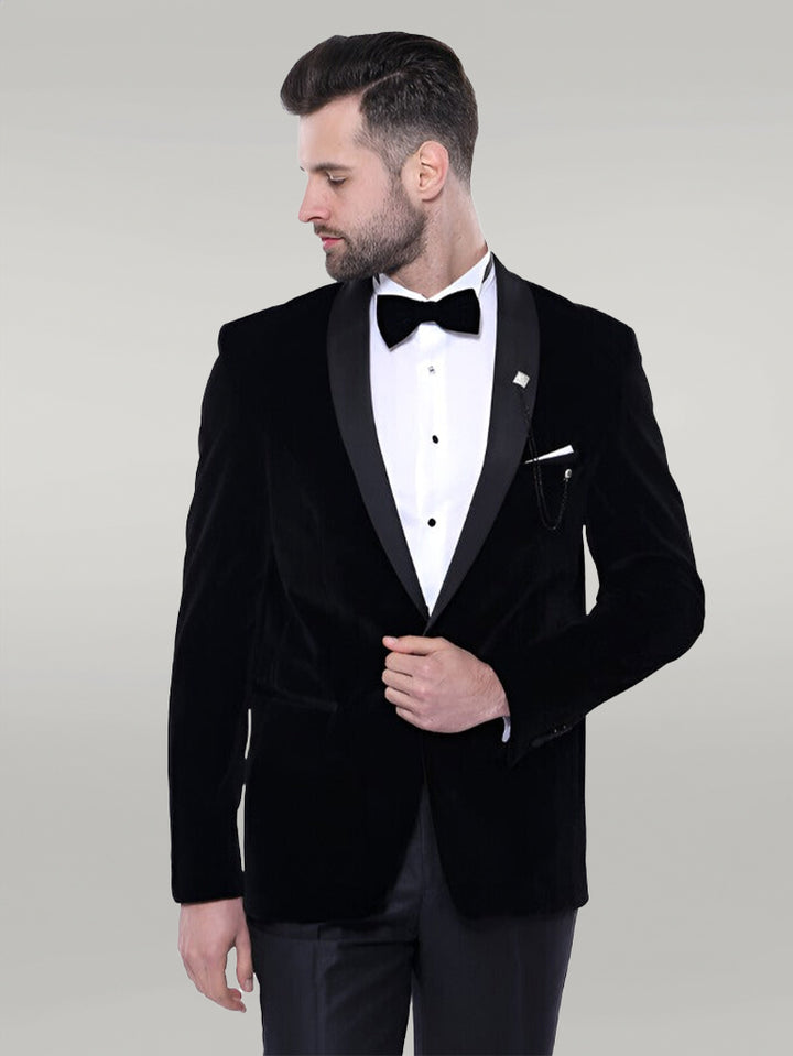 Blazer negro de terciopelo liso | wess