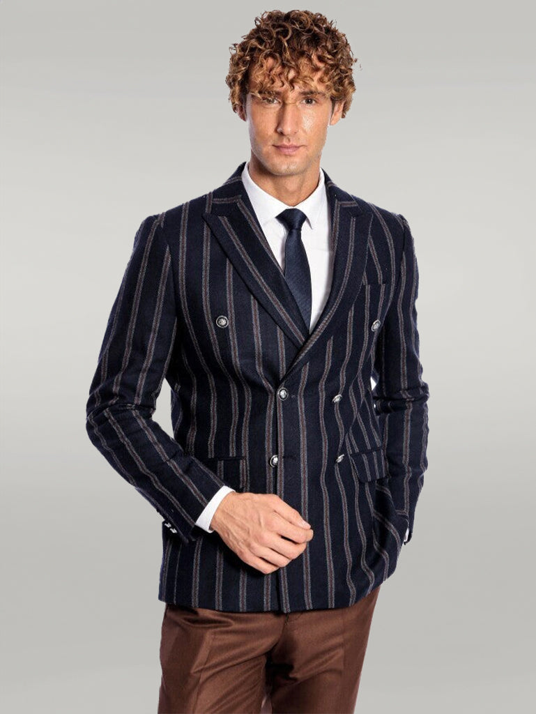 Blue white striped fashion blazer