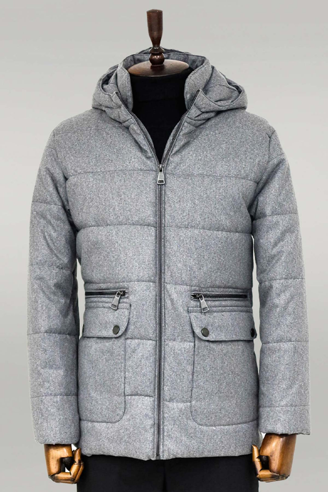 Slim Fit Hooded Grey Men Coat - Wessi