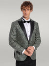 Flower Embroidered Pattern Green Men Prom Blazer - Wessi