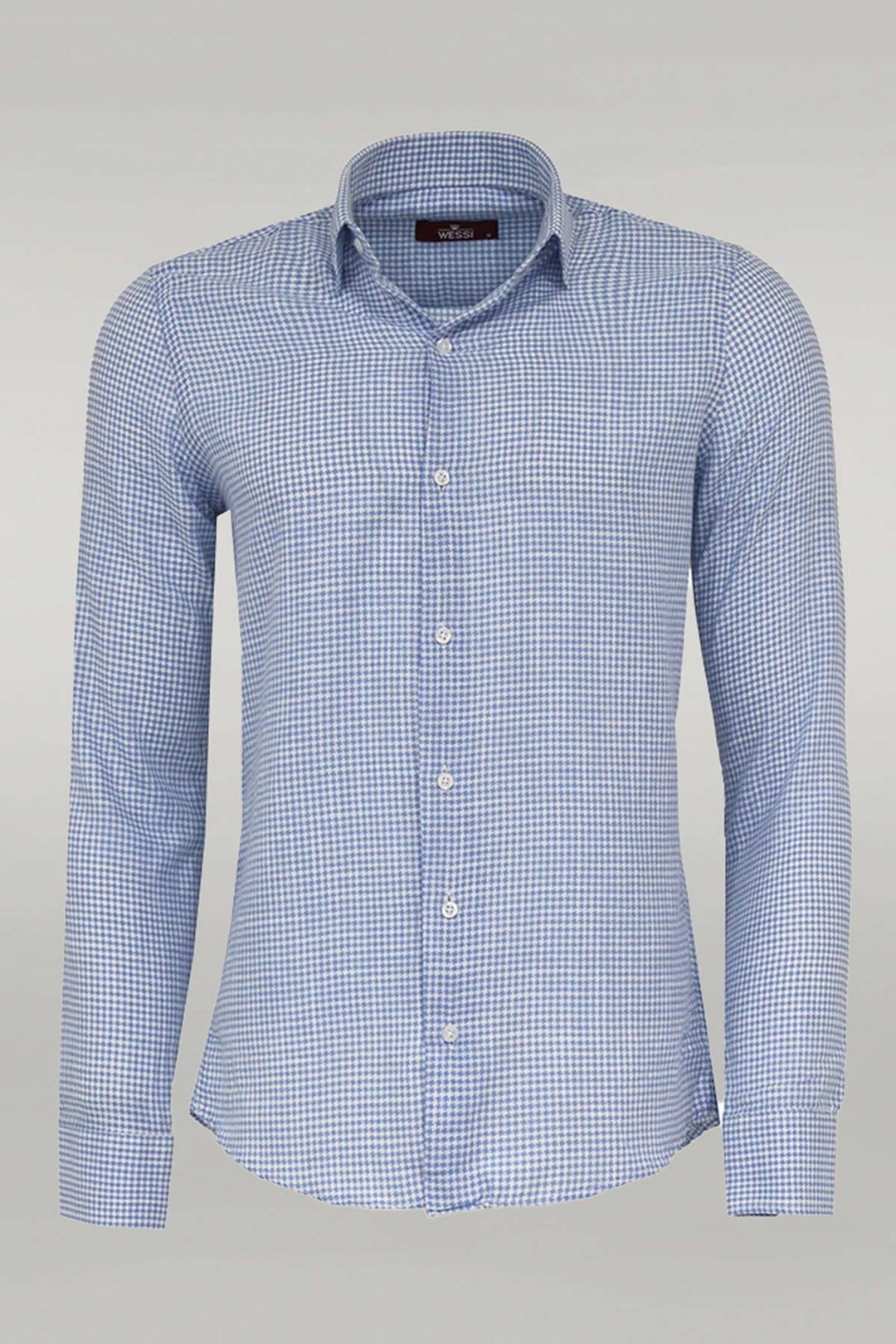 Houndstooth Pattern Sky Blue Men Shirt - Wessi