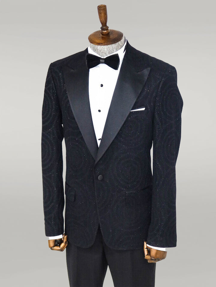 Hypnose Pattern Peak Lapel Slim Fit Black Men Prom Blazer - Wessi