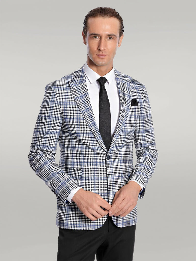 Plaid Slim-Fit Blue Black Men Blazer - Wessi