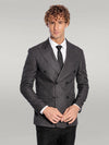 Houndstooth Patterned Grey Men Double Breasted Blazer - Wessi