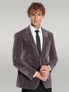 Wide Peak Lapel Single Button Velvet Grey Men Blazer - Wessi