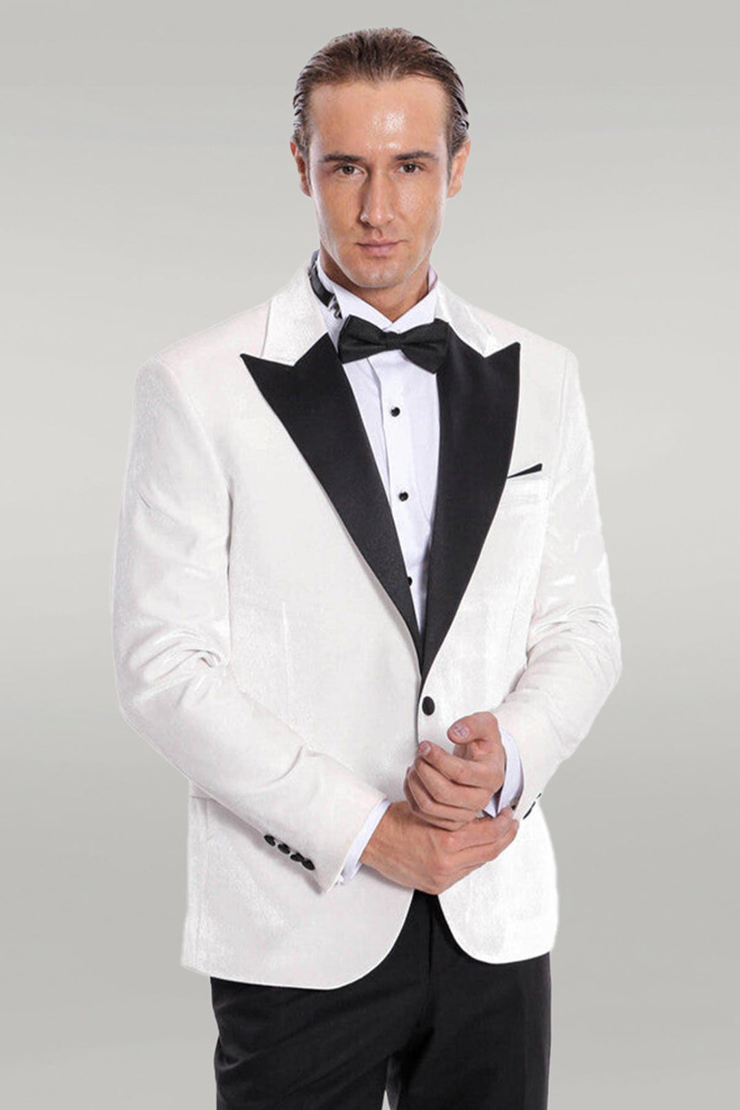 Velvet Slim Fit White Men Tuxedo Jacket - Wessi