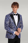 Sparkling Ivy Patterned Slim Fit Blue Men Evening Tuxedo Jacket - Wessi