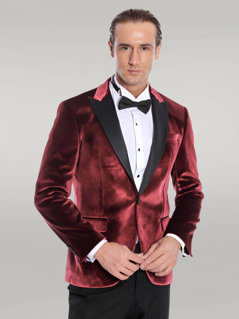 Blazer de graduación para hombre Terciopelo Slim Fit Burdeos - Wessi