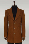 Wide Lapel Wool Brown Men Coat - Wessi