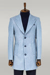 Wide Lapel Wool Light Blue Men Coat - Wessi