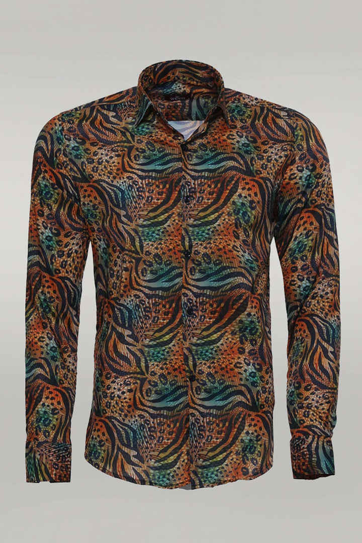 Animal Patterned Long Sleeves Multicolor Men Shirt - Wessi