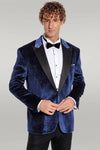 Blazer de graduación para hombre Sparkle Slim Fit de terciopelo azul marino - Wessi