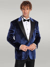 Sparkle Slim Fit Velvet Navy Blue Men Prom Blazer - Wessi