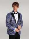 Sparkling Ivy Patterned Slim Fit Blue Men Evening Tuxedo Jacket - Wessi