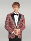 Sparkling Ivy Patterned Slim Fit Burgundy Men Prom Blazer - Wessi