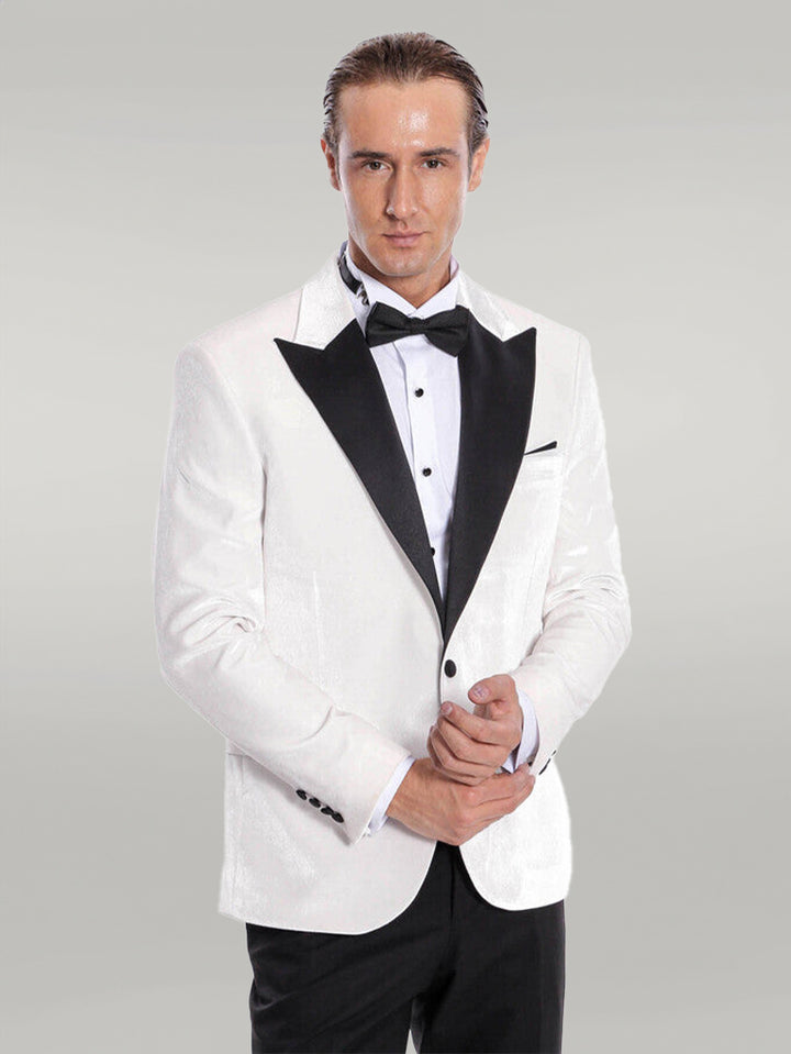 Velvet Slim Fit White Men Prom Blazer - Wessi