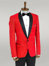 Dot Patterned Slim Fit Red Men Prom Blazer - Wessi