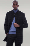 Mandarin Collar Black Checked Coat - Wessi