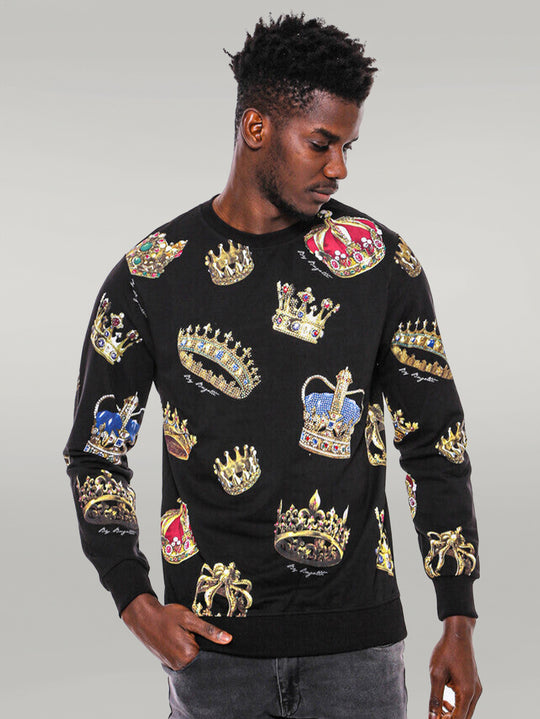 Black Patterned Slim Fit Sweatshirt - Wessi