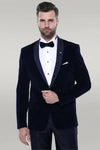 Navy Blue Velvet Dinner Jacket - Wessi