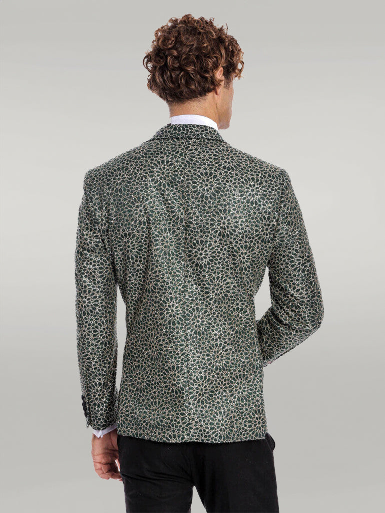 Blazer De Fiesta Para Hombre Con Estampado De Flores Bordadas Verde - Wessi