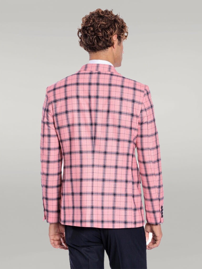 Plaid Slim Fit Pink Men Blazer - Wessi