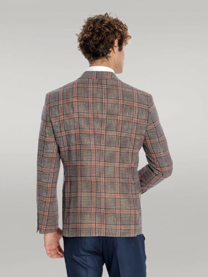 Checked Wool Navy Blue Men Blazer - Wessi