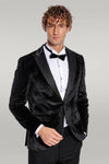 Blazer de graduación para hombre Sparkle Slim Fit de terciopelo negro - Wessi