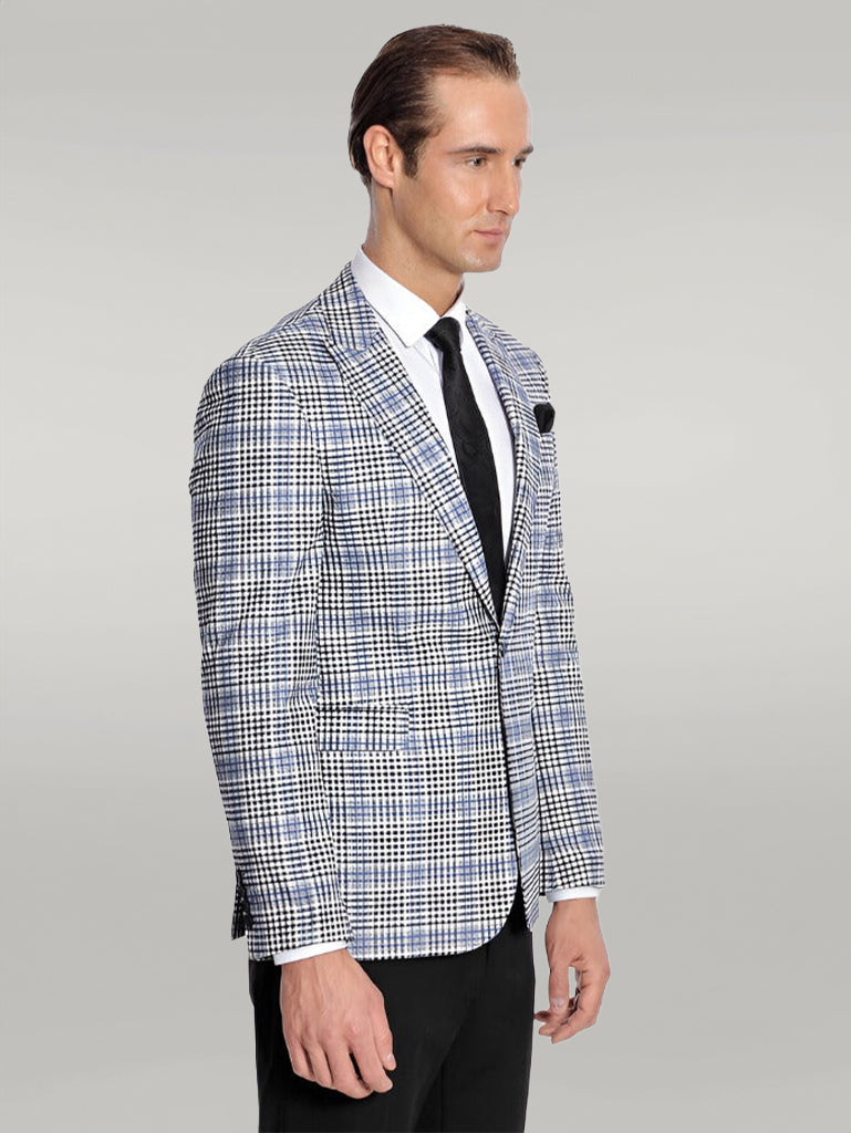 Plaid Slim-Fit Blue Black Men Blazer - Wessi