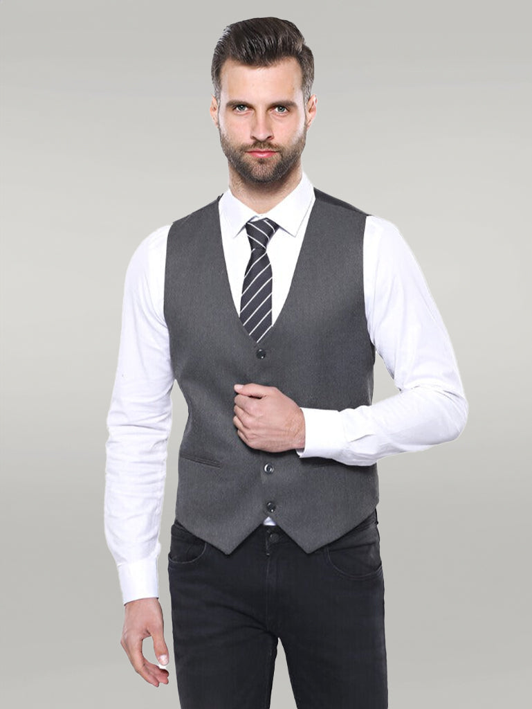 Grey Plain Blazer and Vest Set | Wessi