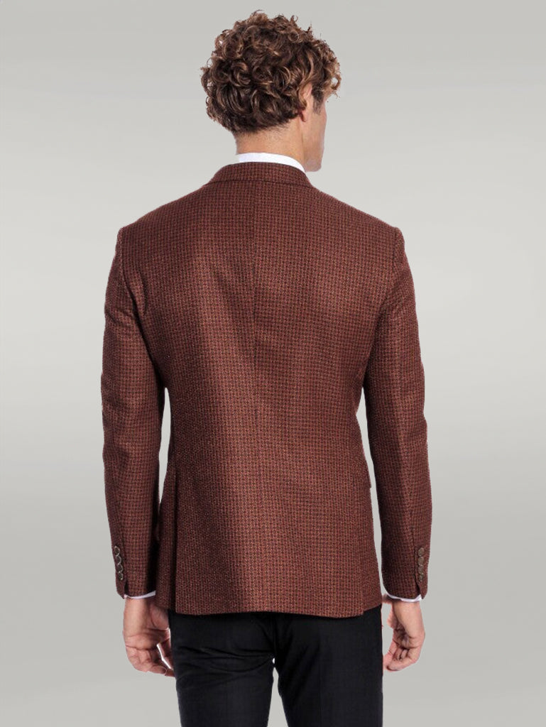 Houndstooth Patterned Brown Men Double Breasted Blazer - Wessi