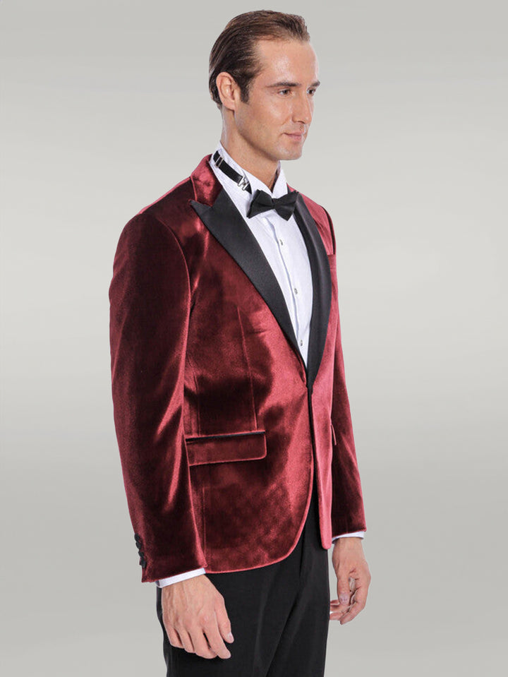 Velvet Slim Fit Burgundy Men Prom Blazer - Wessi