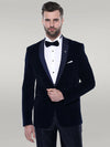 Navy Blue Velvet Dinner Jacket - Wessi