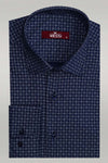 Houndstooth Pattern Slim Fit Navy Blue Men Shirt - Wessi