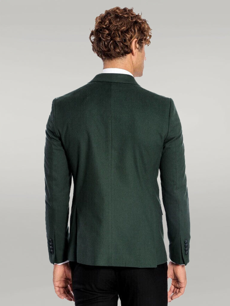 Peak Lapel Single Button Plain Green Men Blazer - Wessi