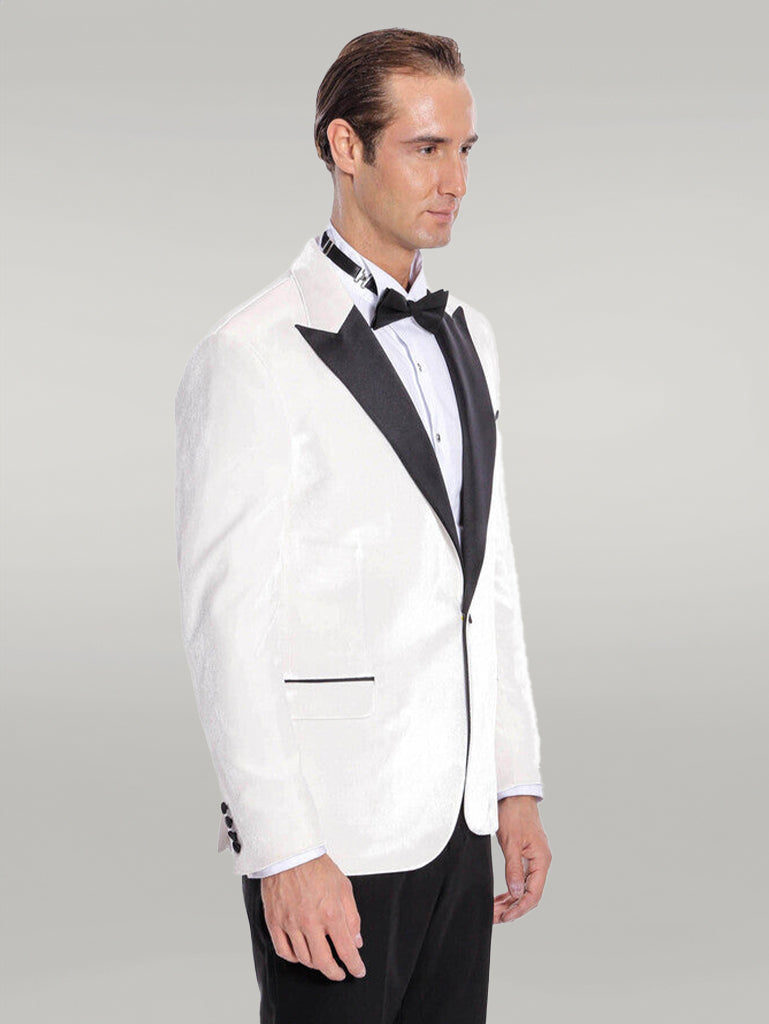 Velvet Slim Fit White Men Prom Blazer - Wessi