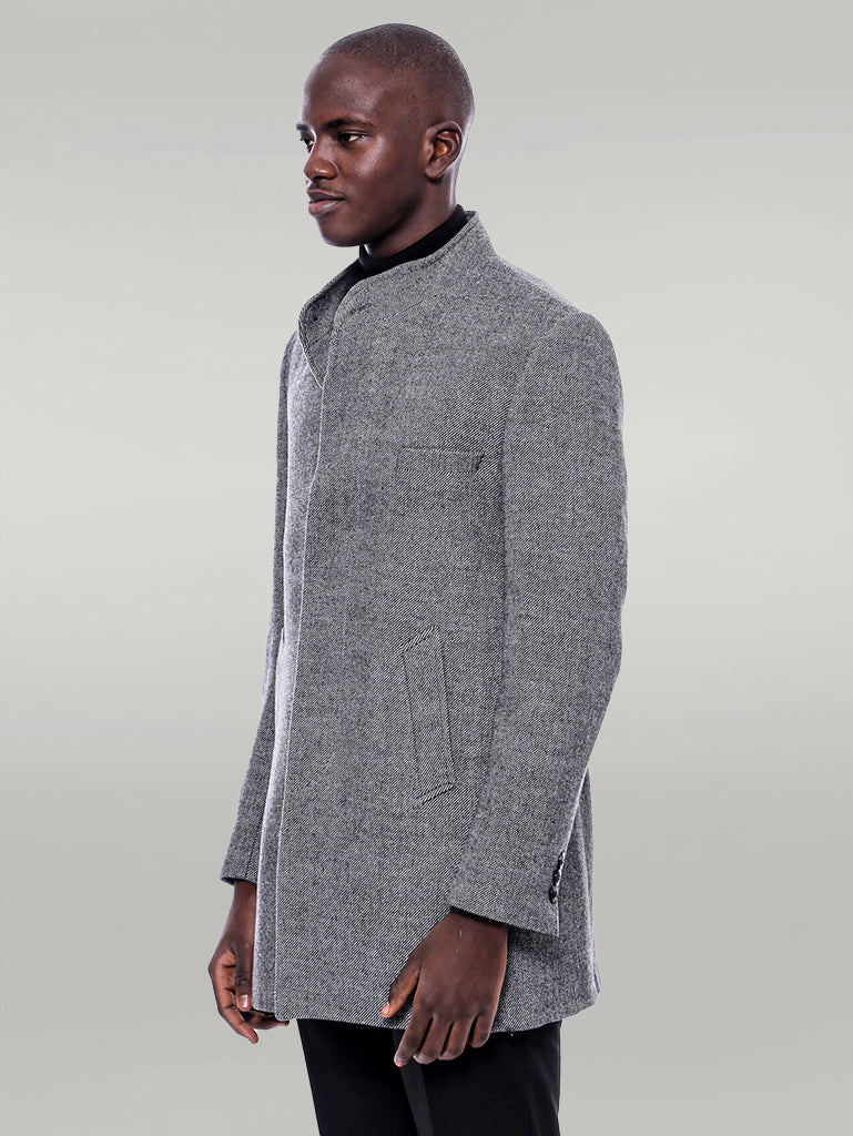 Manteau court gris à col mao - Wessi