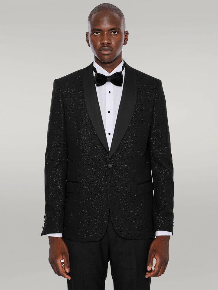 Black Shawl Lapel Sparkly Men Party Blazer - Wessi