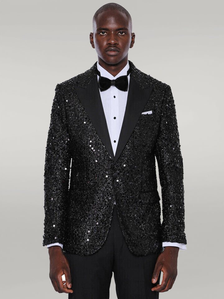 Sequin Patterned Black Party Blazer | Wessi