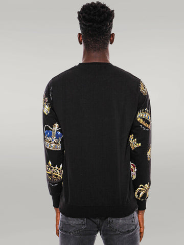 Black Patterned Slim Fit Sweatshirt - Wessi