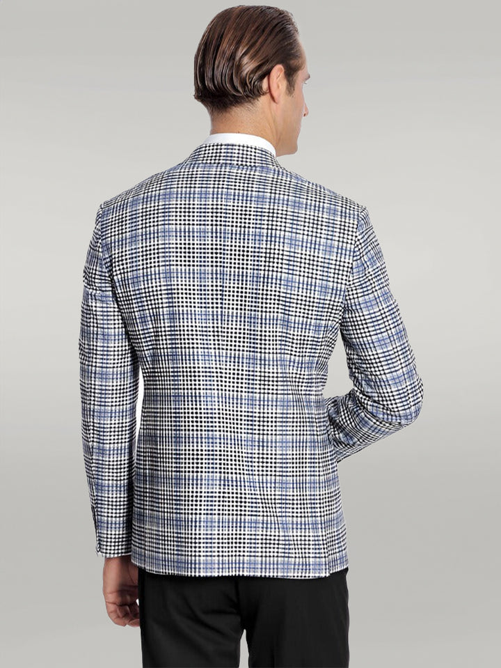 Plaid Slim-Fit Blue Black Men Blazer - Wessi