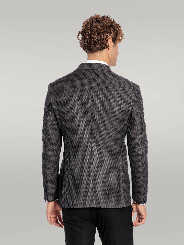 Houndstooth Patterned Grey Men Double Breasted Blazer - Wessi