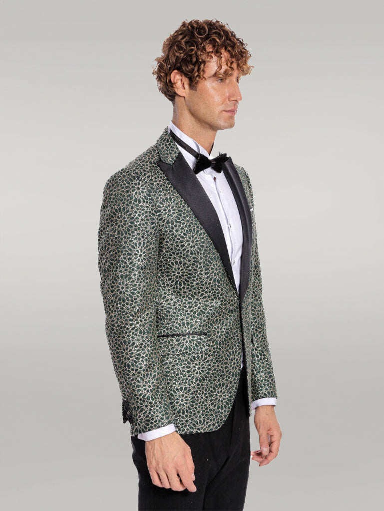 Flower Embroidered Pattern Green Men Prom Blazer - Wessi