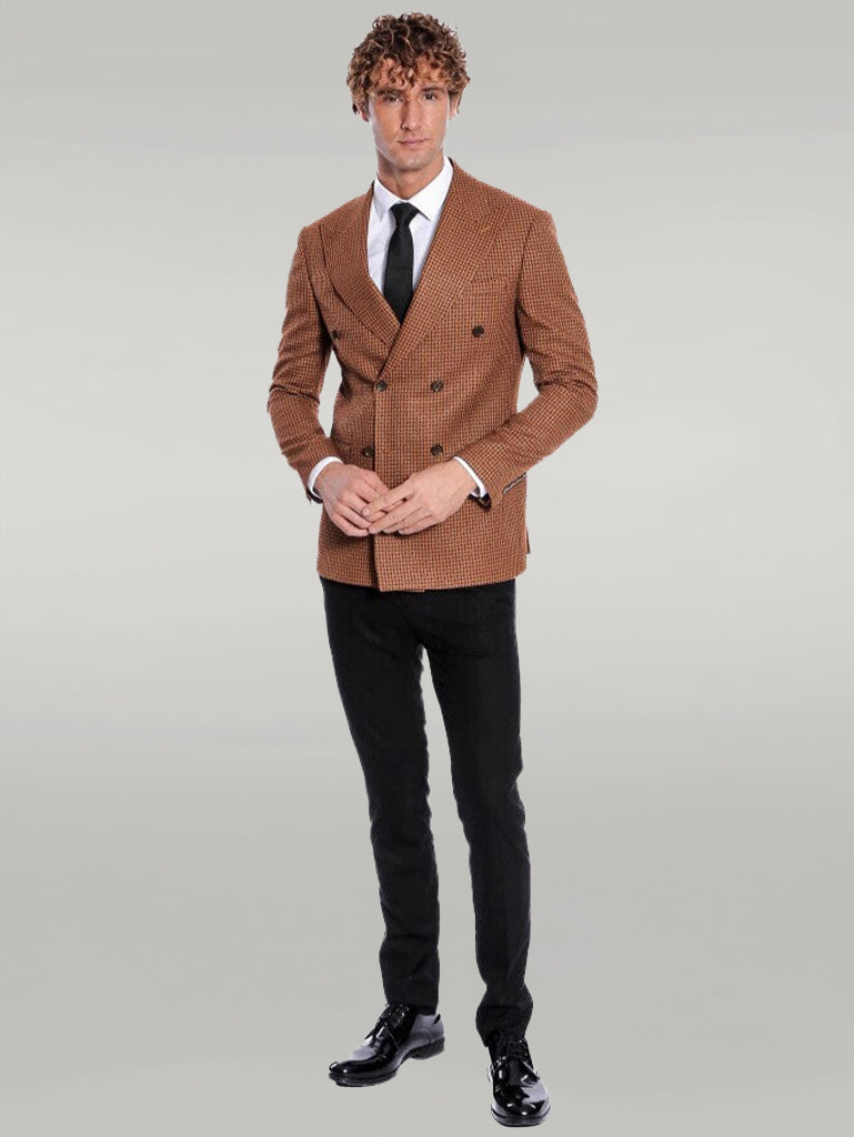 Blazer Cruzado Tawny Estampado Pata De Gallo Para Hombre - Wessi