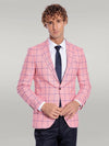 Blue Plaid Patterned Slim Fit Pink Men Blazer - Wessi