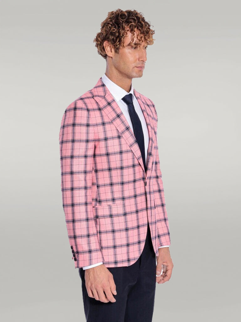 Plaid Slim Fit Pink Men Blazer - Wessi